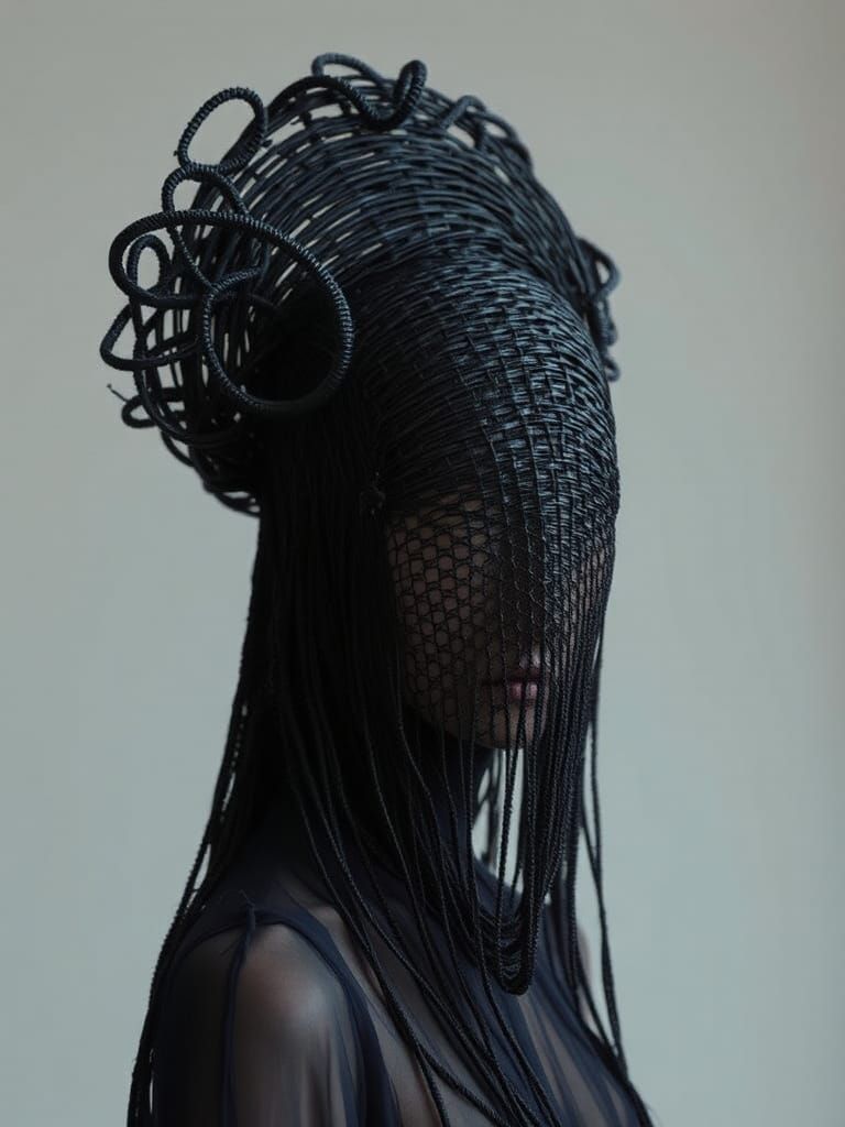 Ethereal Figures in Ebony Wicker Headdress