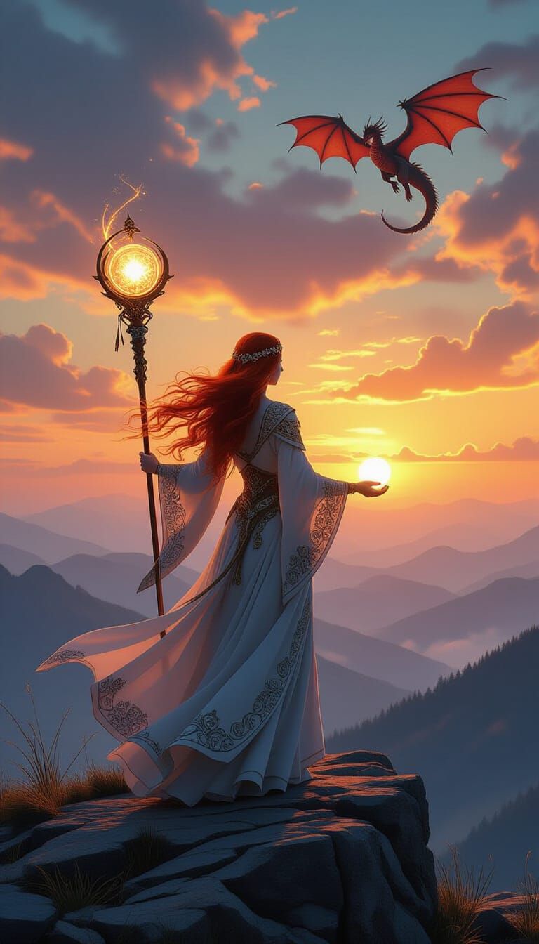 Sorceress at Sunset: Hyperrealistic Fantasy Art