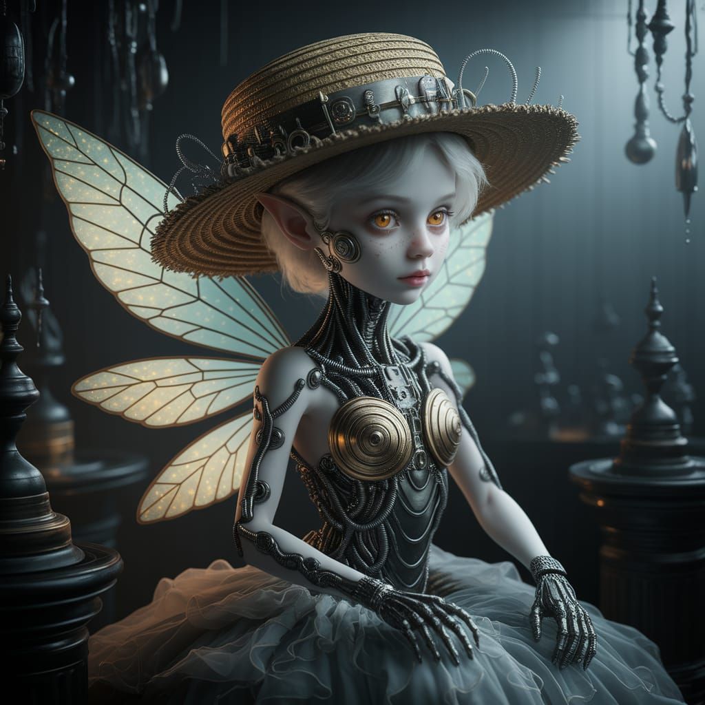 Surreal Dark Fantasy Fairy in Biomechanical Art Style