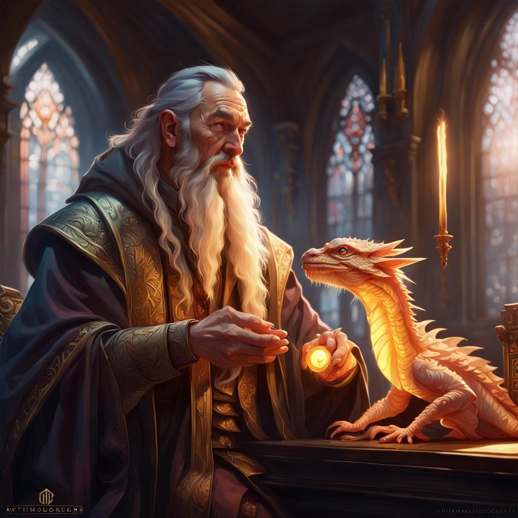 Wizard and Dragon Portrait in Detailed Digital Art