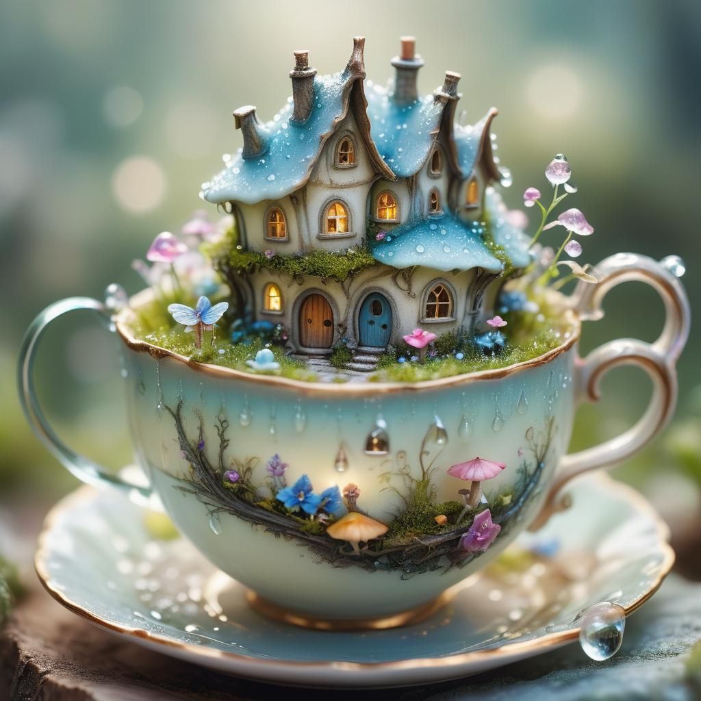Fairy Village Inside Teacup: Miniature Macro World