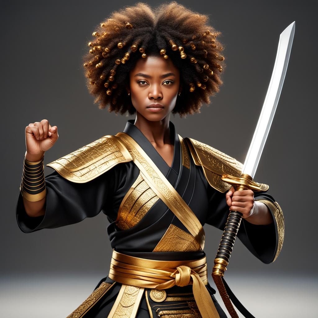 Beautiful Black Female Samurai Warrior Ready for Battle