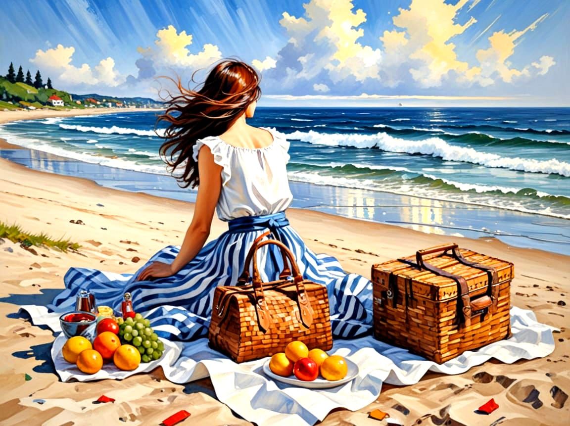 Beach Picnic Scene Inspired by Artistic Masters