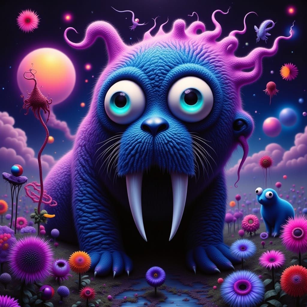 Surreal Gothic Walrus in Neon Fantasy