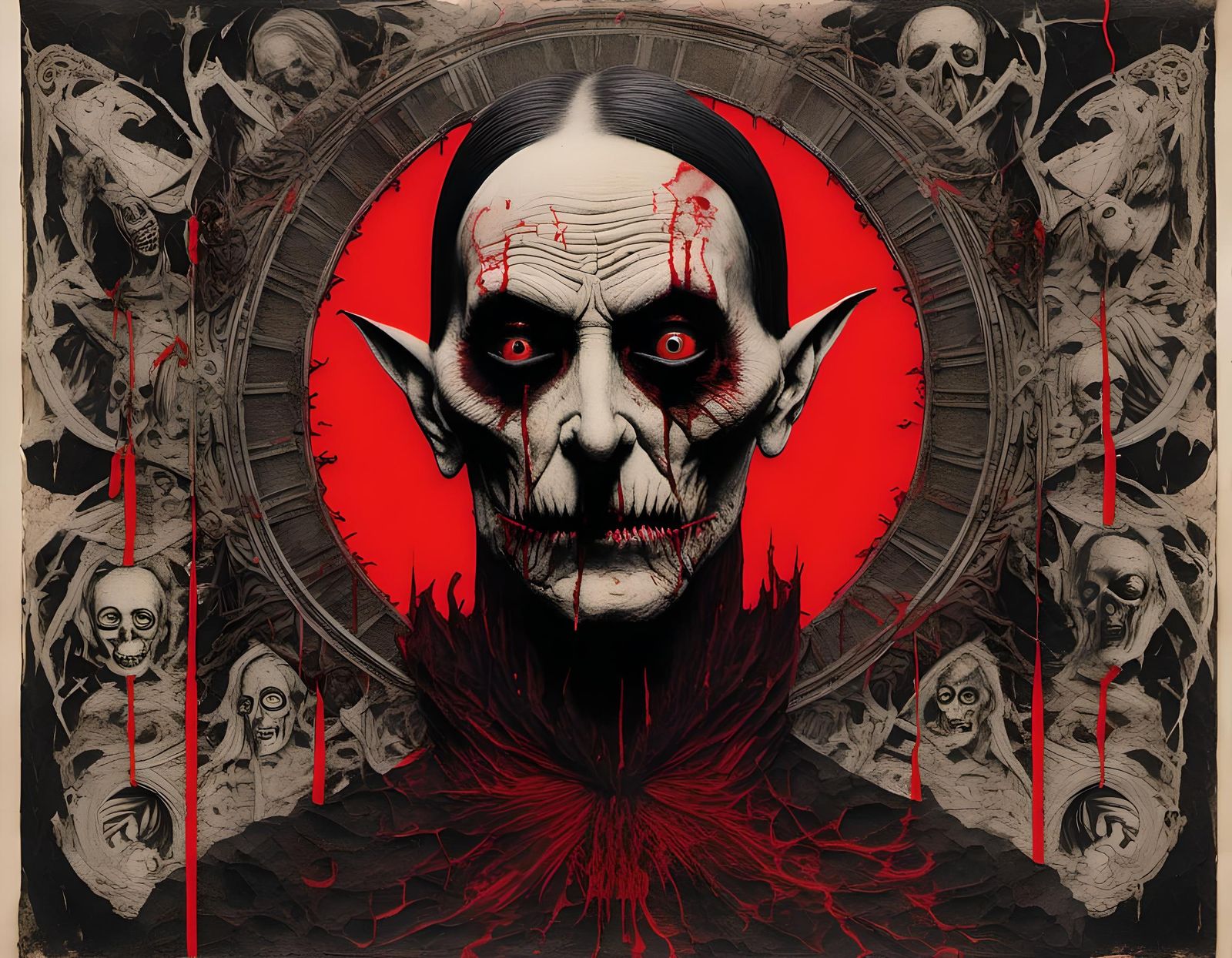 Evil Vampire Portrait in Gothic Collage Style