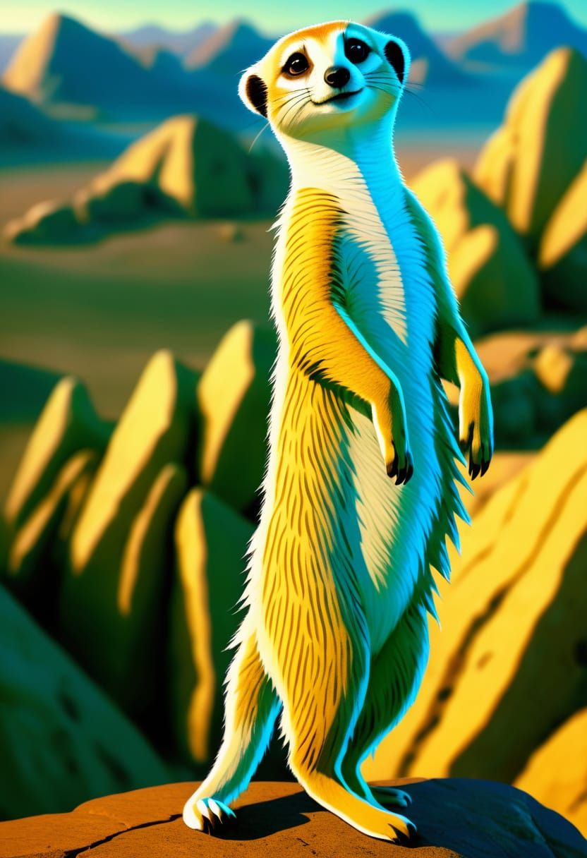 Meercat in Dynamic Anime Style with Golden Hour Lighting