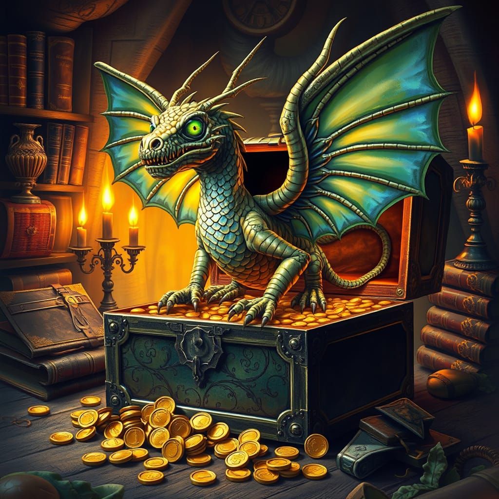 Dreamlike Treasure Chest Monster with Iridescent Wings