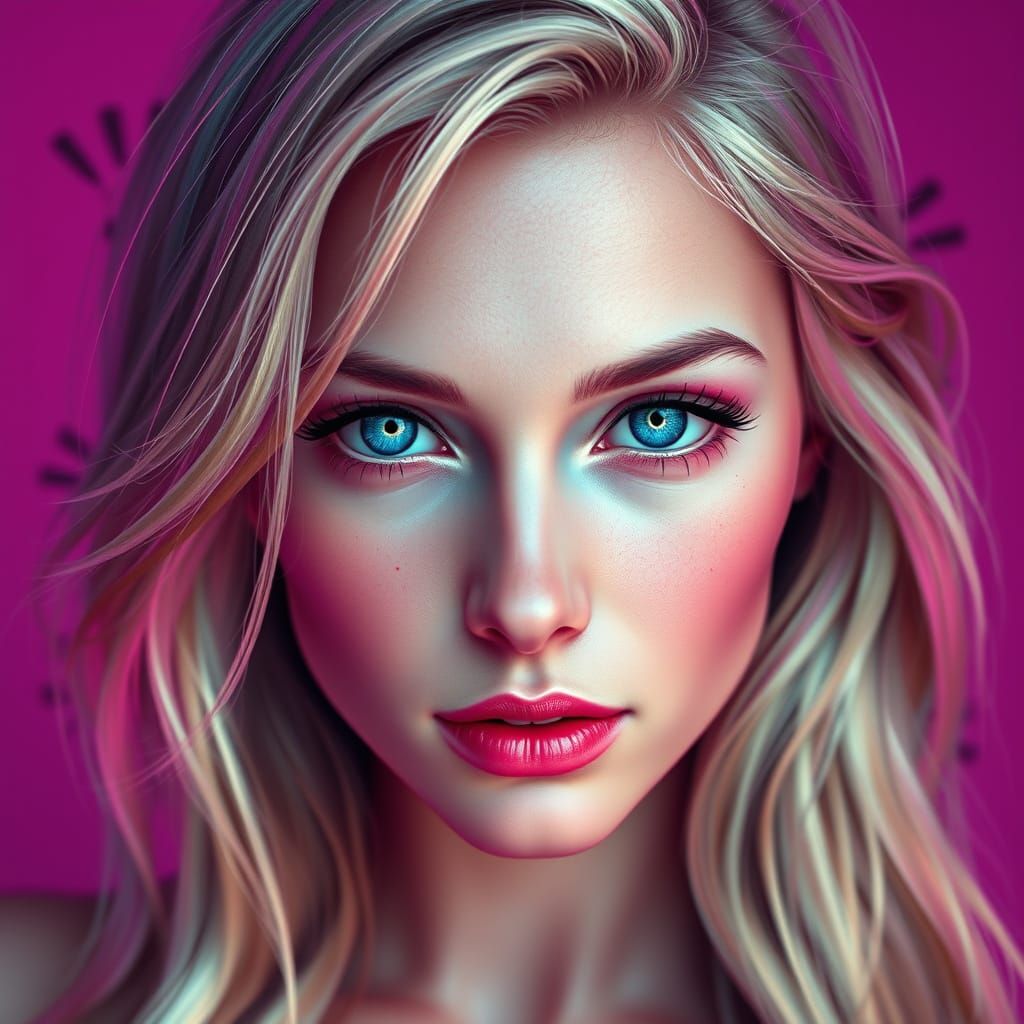 Sultry Portrait of a Blonde Woman in Vibrant Pink