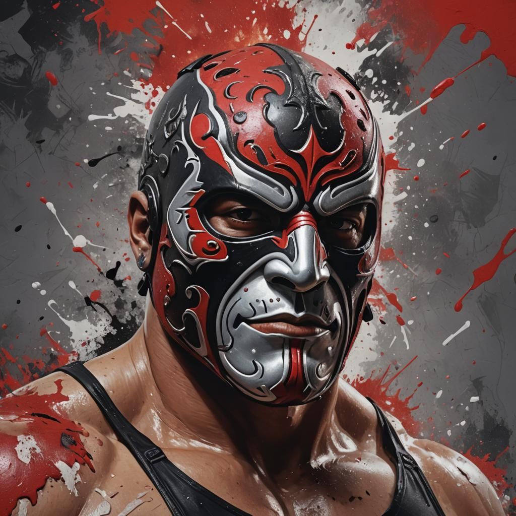 Hyperrealistic Luchador with Mask in Splash Art Style
