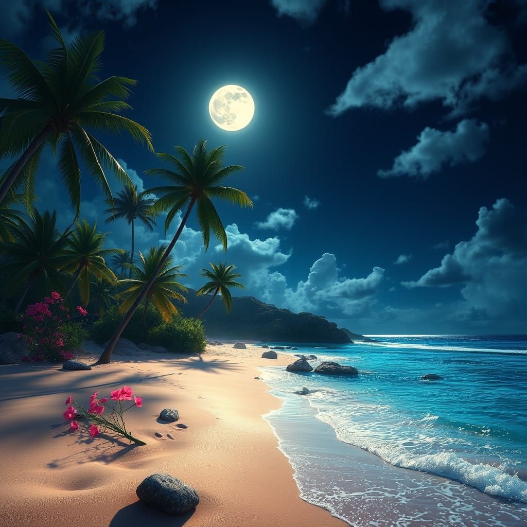 Surreal Hawaiian Paradise Unfolds Under Starry Skies