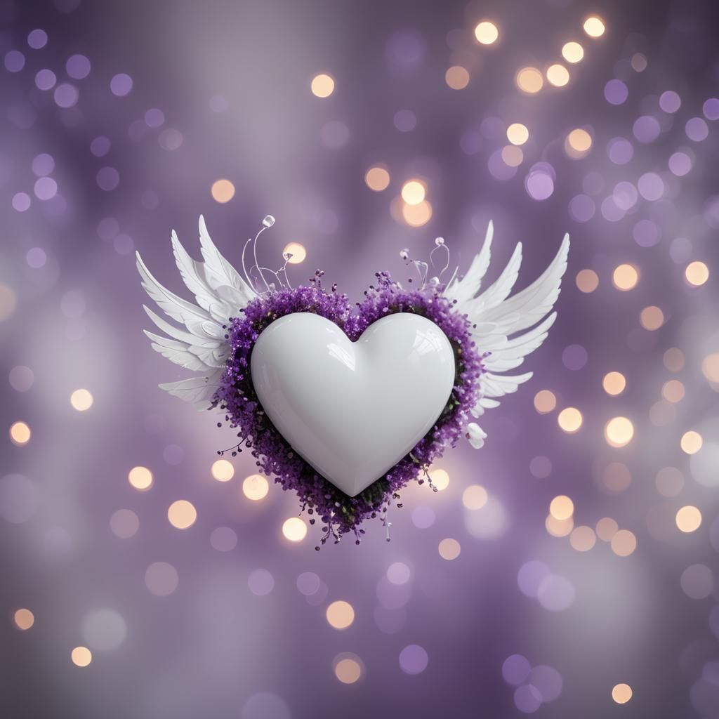 White Heart with Purple Wings: Professional Photography