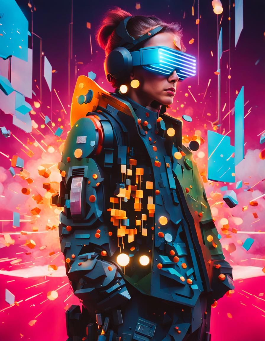 Futuristic Warrior with Quantum Disruptor in Cyberpunk Style