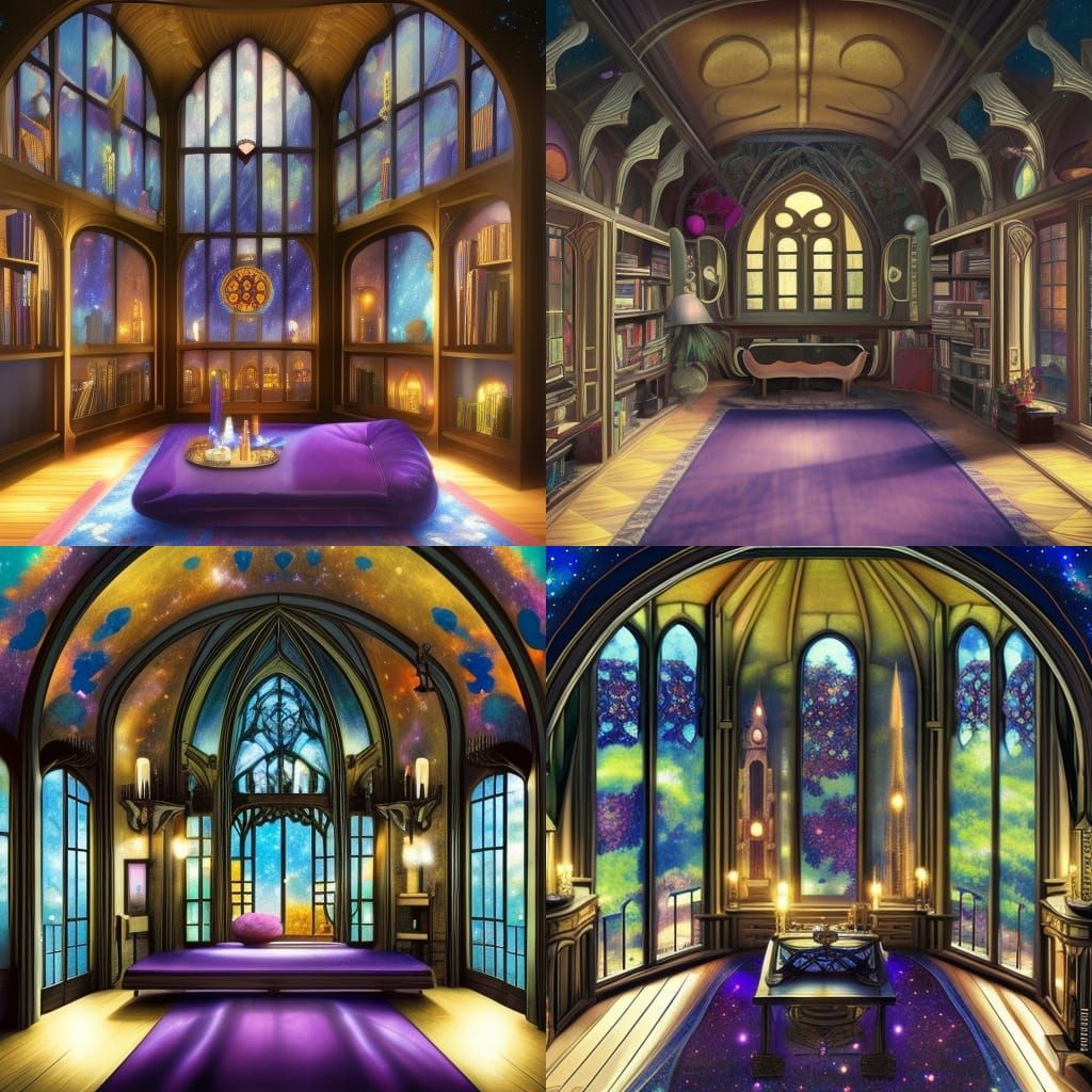Cosmic gothic penthouse with gothic ceiling& gothic lights& shimmery Cosmic gothic furniture & labradorite tables& labra...