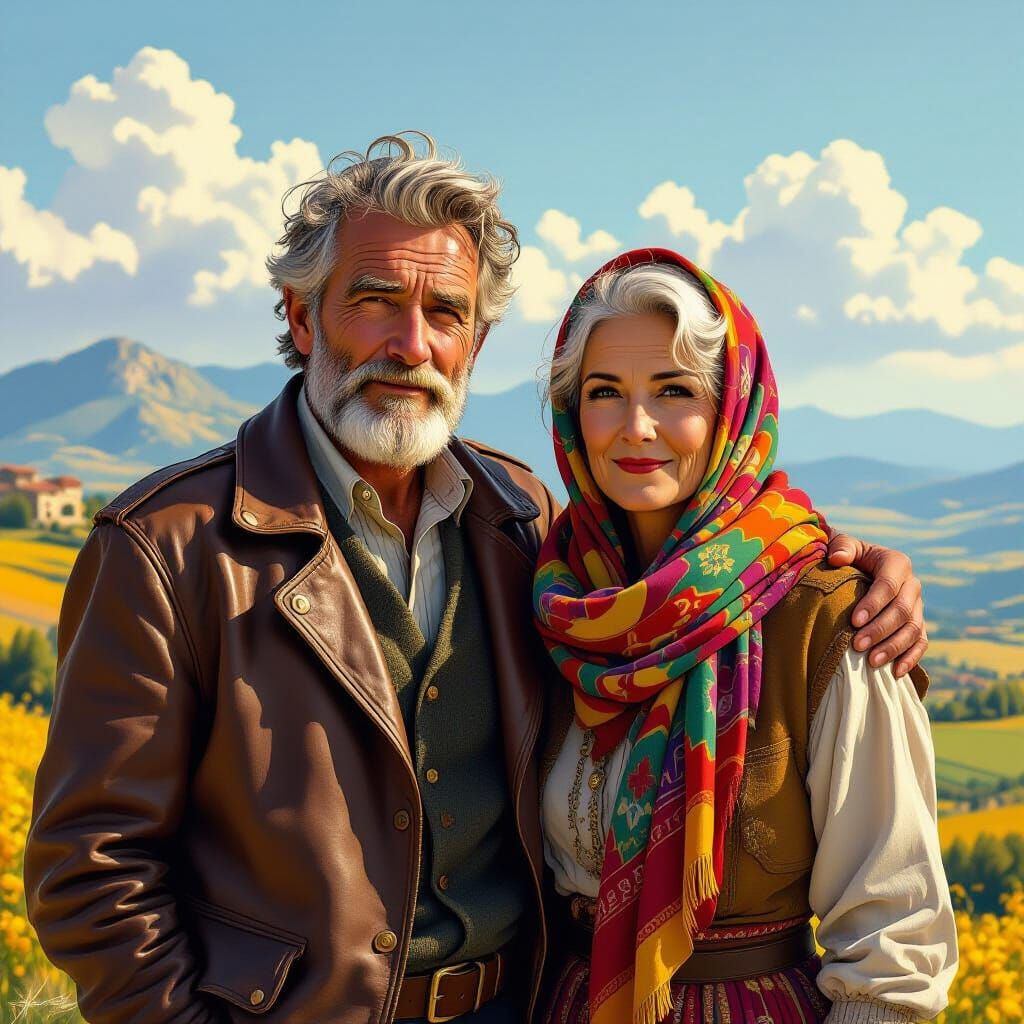 Italian Couple in Traditional Dress, Hyperrealistic Style