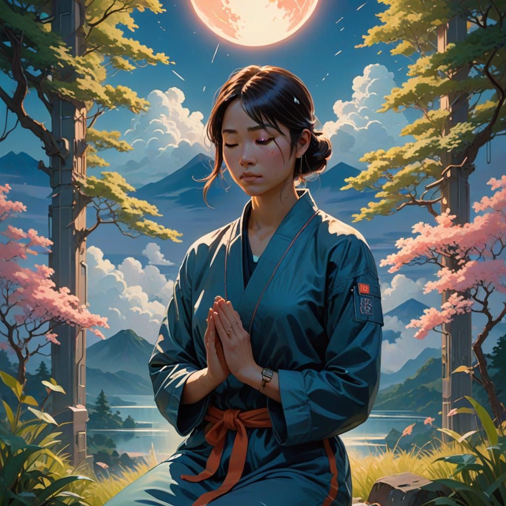 Serenely Contemplative Woman in Ethereal Glow