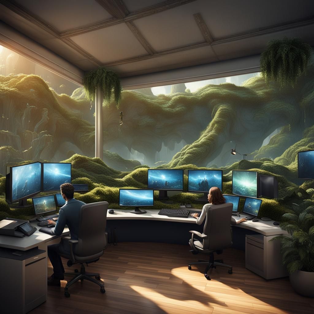 Collaborative Work in a Sunlit Office, Digital Painting