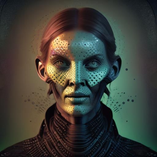 Alien Grey Warlock in Glitch Art Style