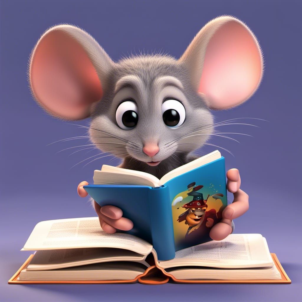 Mouse Reading Book: Pixar-Style 3D Render