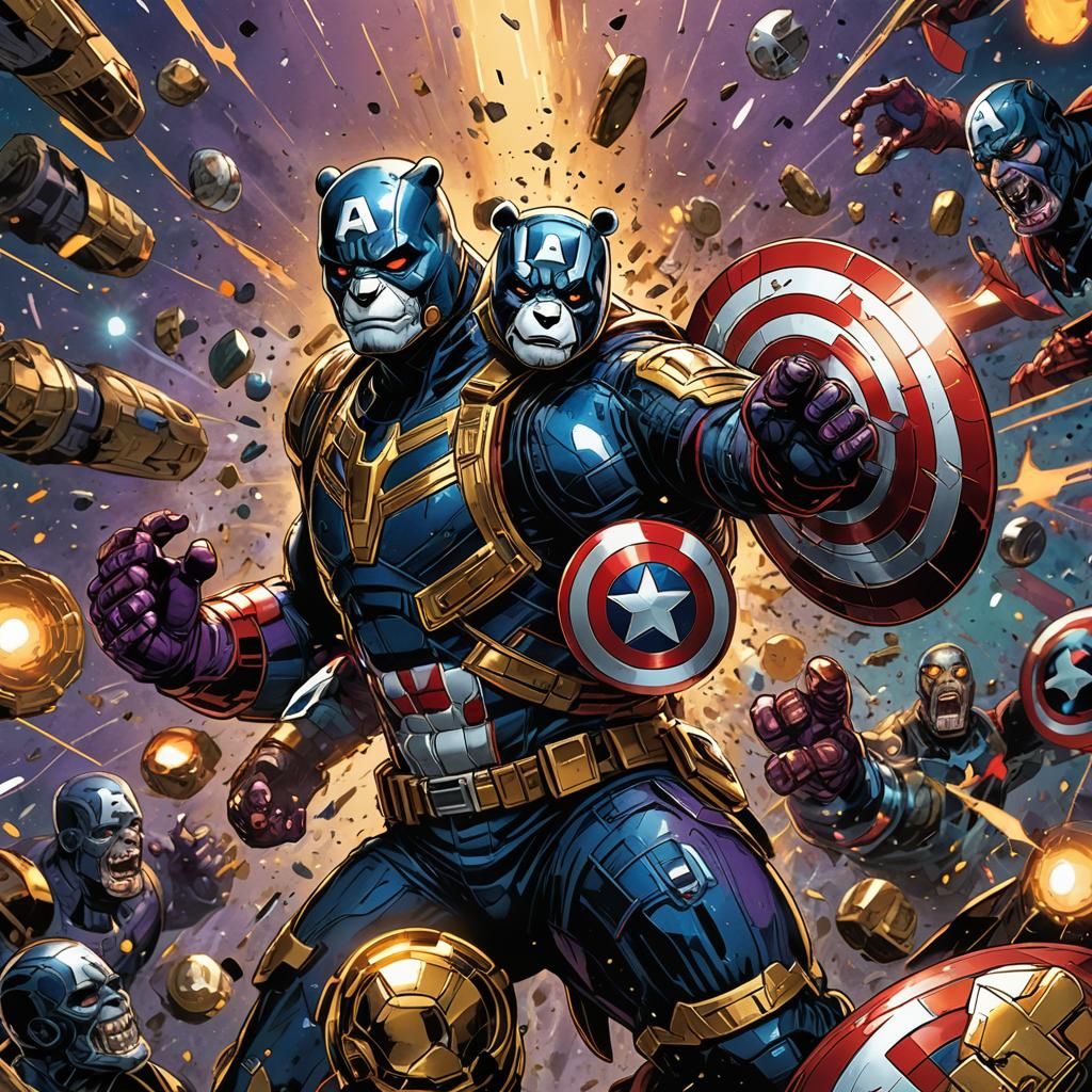 Panda Battles Thanos with Captain America Shield