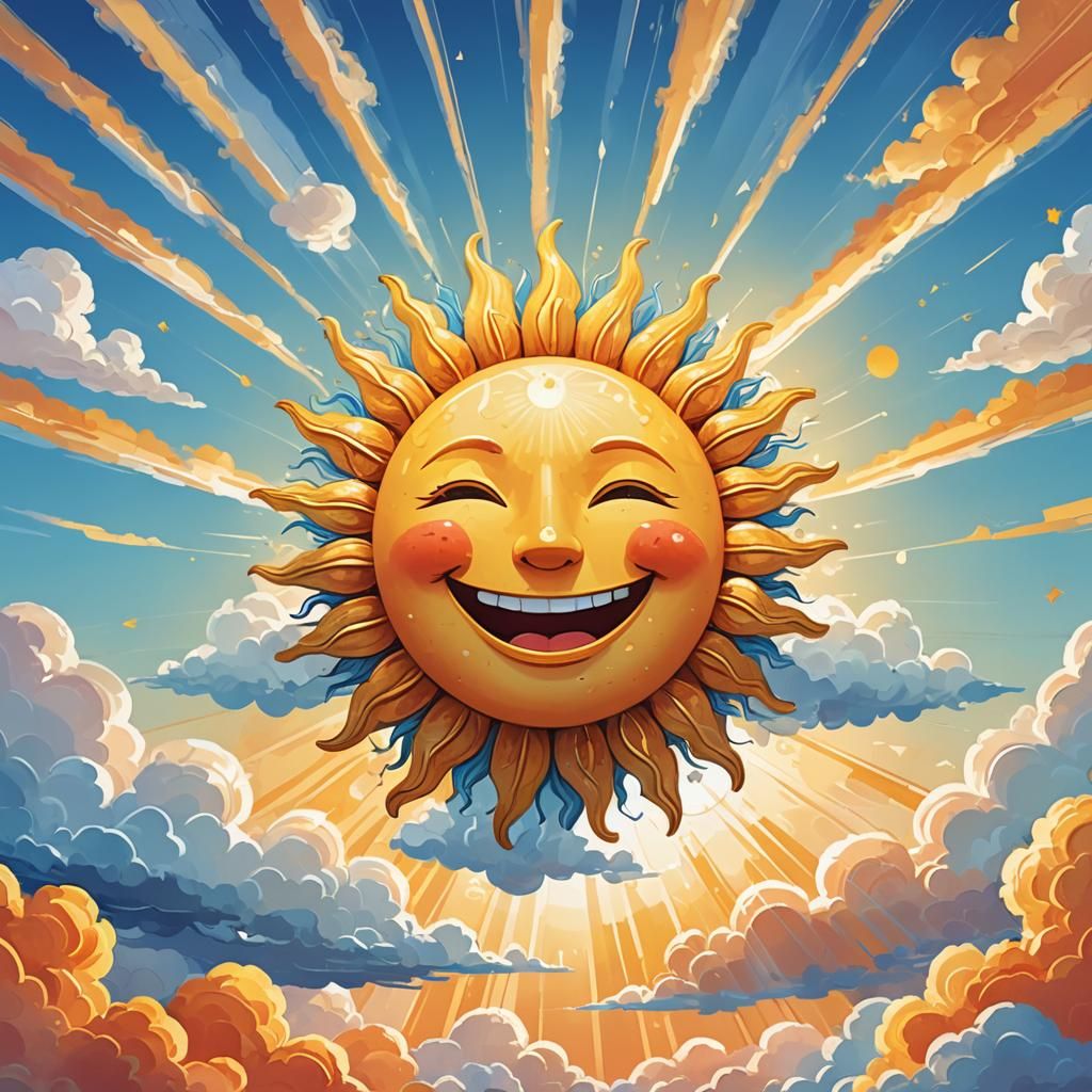 Smiling Sun with Rays in Whimsical Illustration