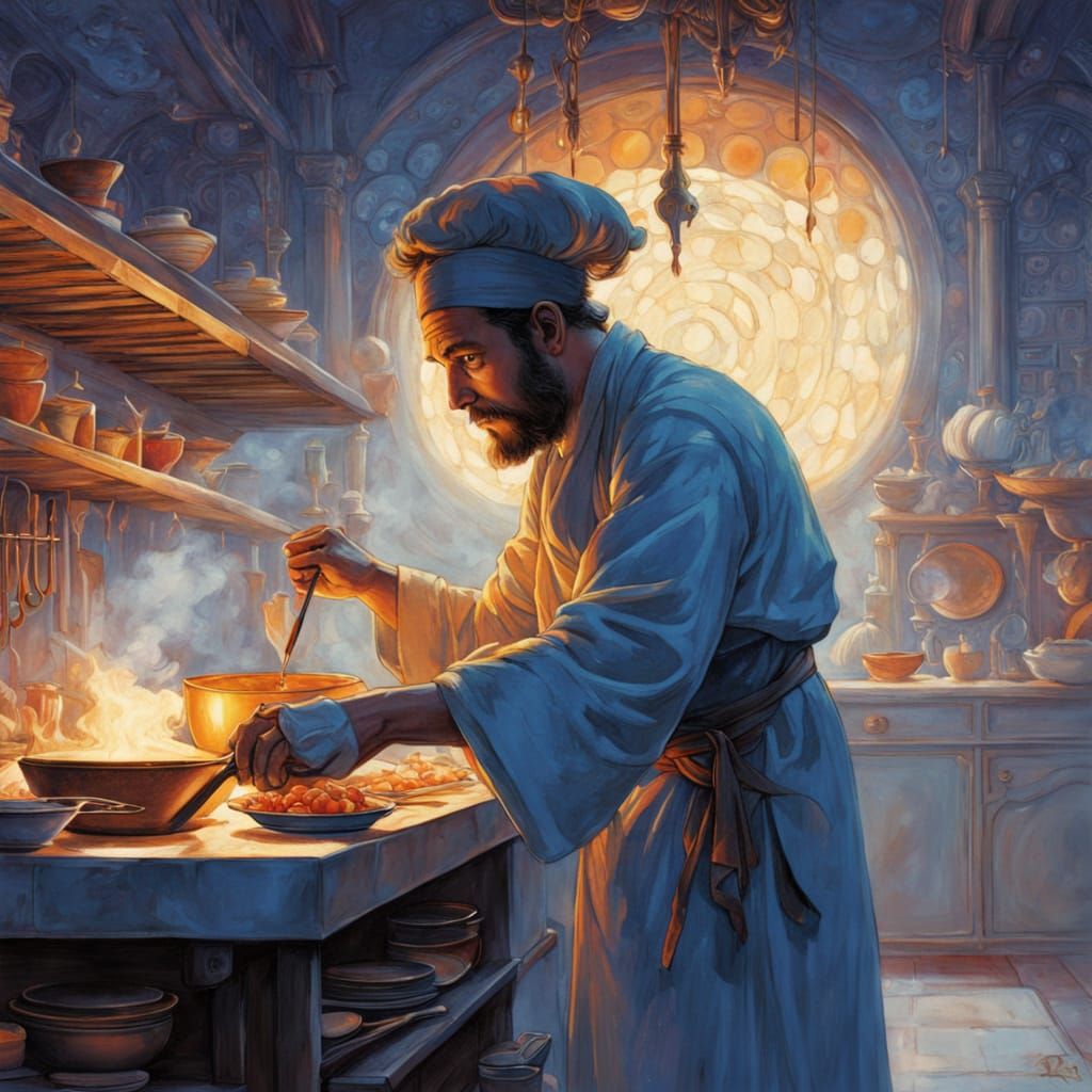 Celestial Chef Creates Stardust Dishes: Digital Art