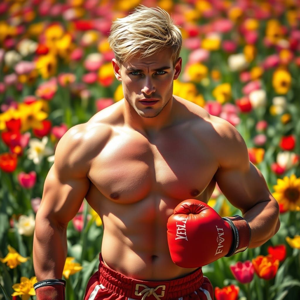 Rugged Athlete in Vibrant Springtime Bloom