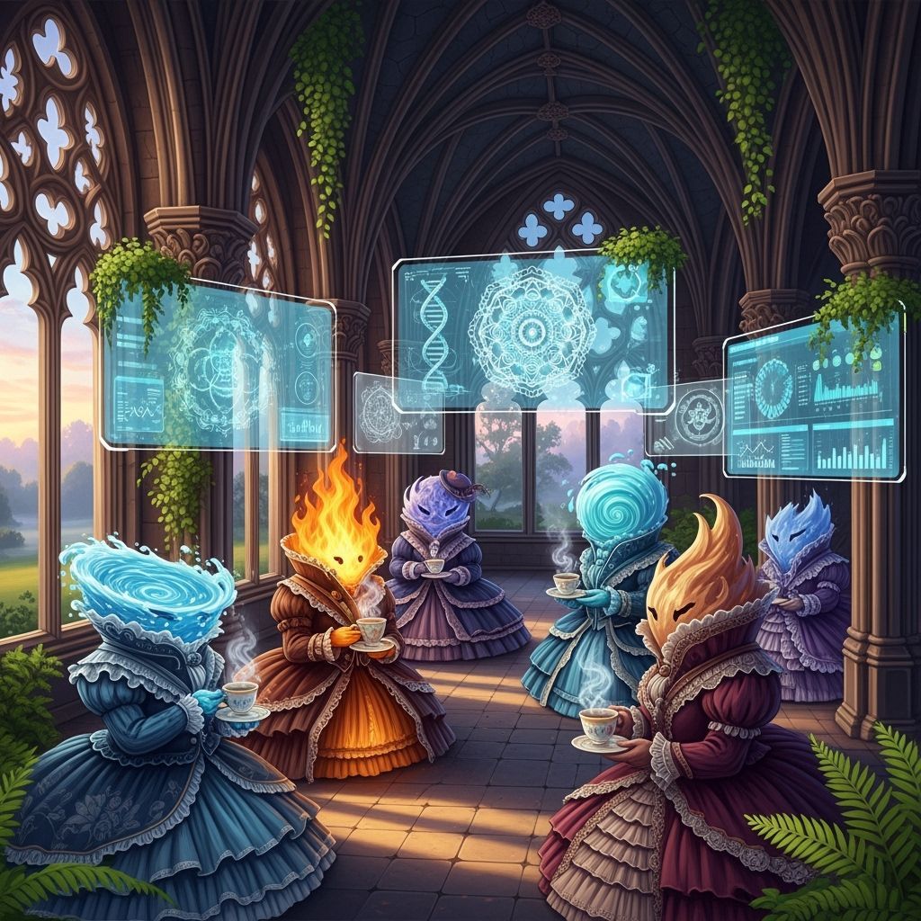 Elemental Gathering in Gothic Hall, Victorian Style