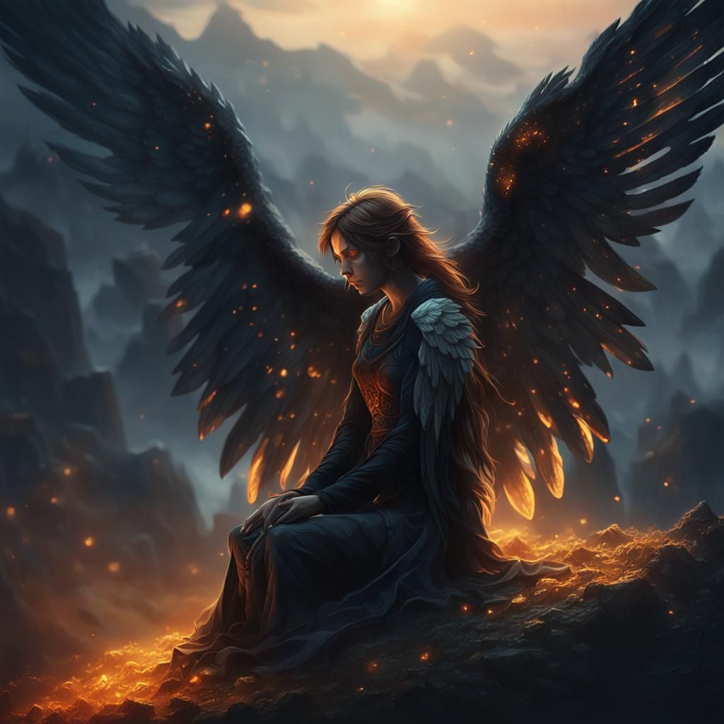 Crying Dark Angel on Misty Mountain Peak