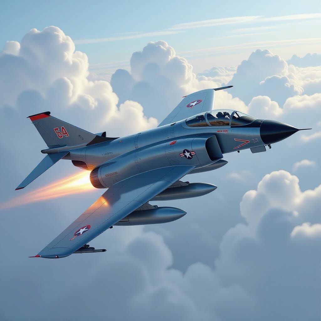 F-4 Phantom Jet Soaring Through Cloudy Skies