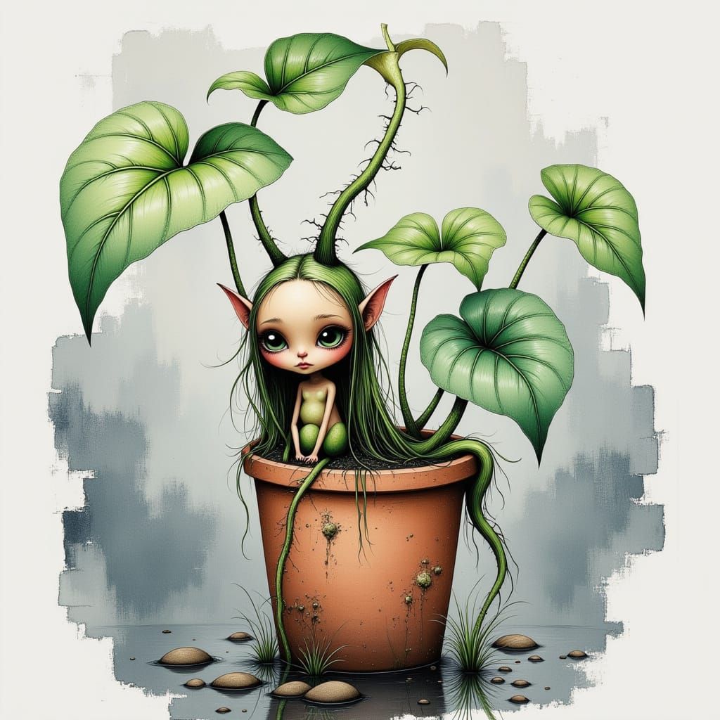 Mysterious Mandrake Plant in Ethereal Fantasy Mist