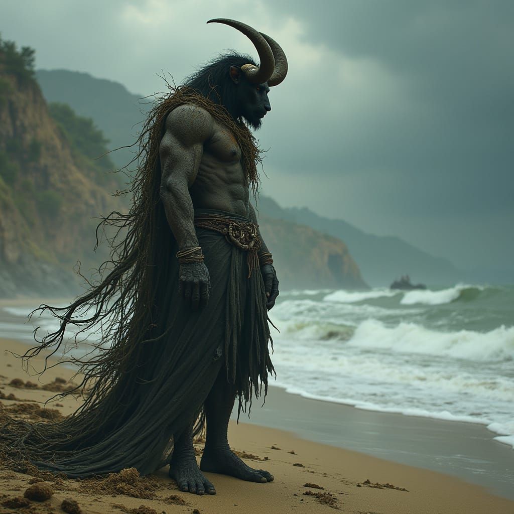 Ancient Minotaur Guards the Stormy Coast