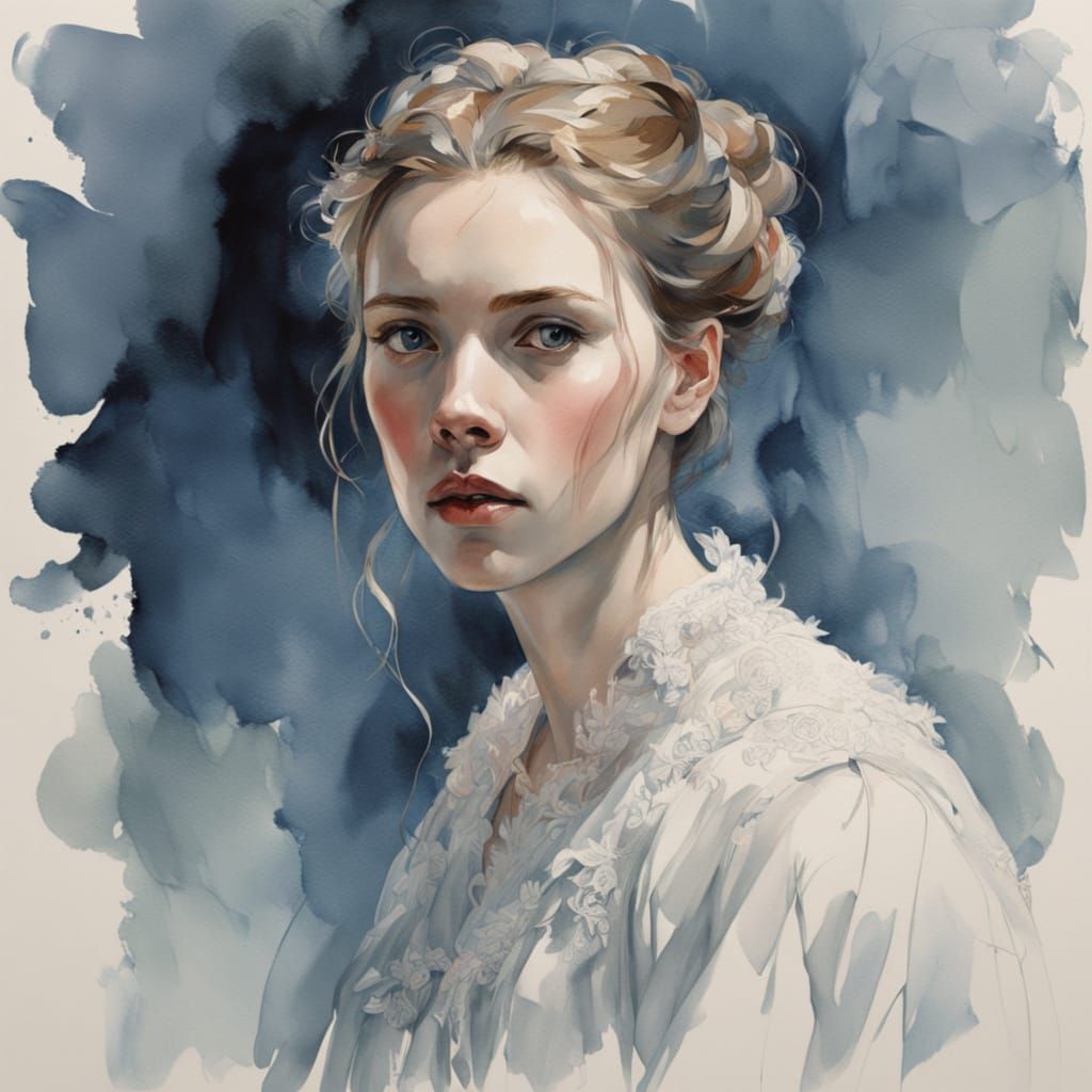 Serene Scarlett Johansson in Whimsical Watercolour