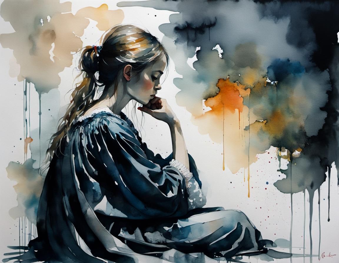 Child's Bedtime Prayers in Ink and Watercolor