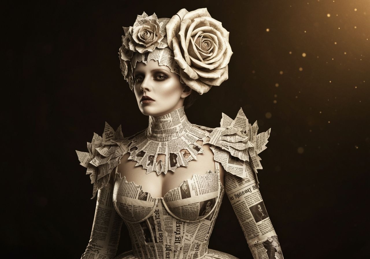 Gothic Fashion Portrait: Woman in Newspaper Attire