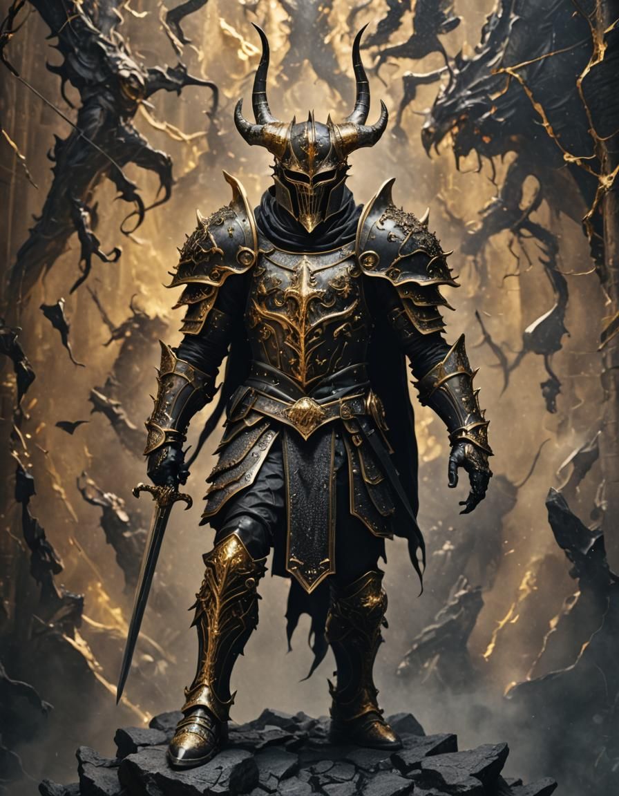 Black and Gold Satanic Knight in Armor