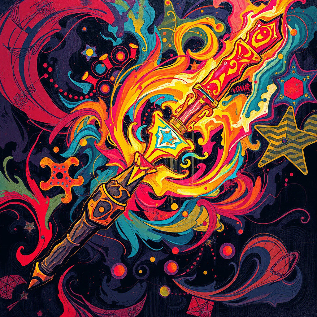 Glowing Magic Wand in Street Art Style