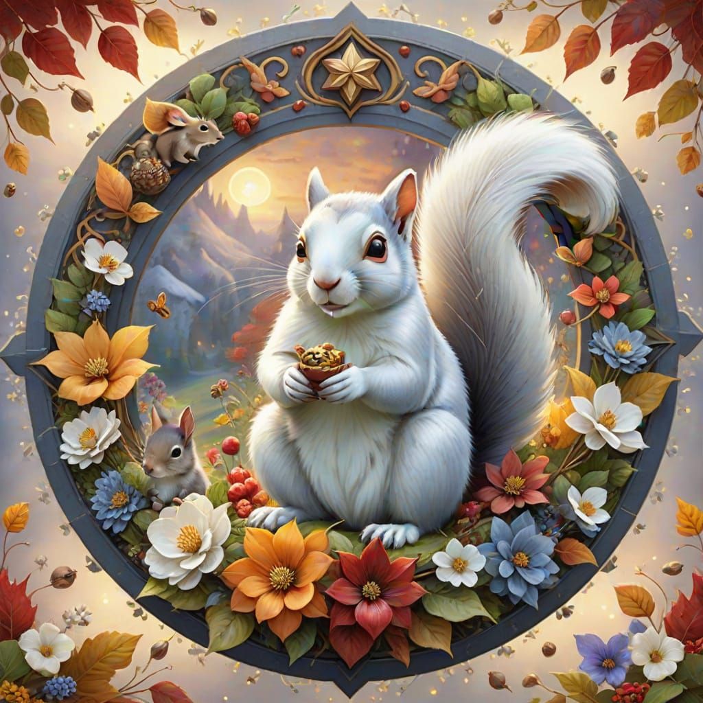 Whimsical Star Mandala Surrounds Giant Squirrels and Forest ...