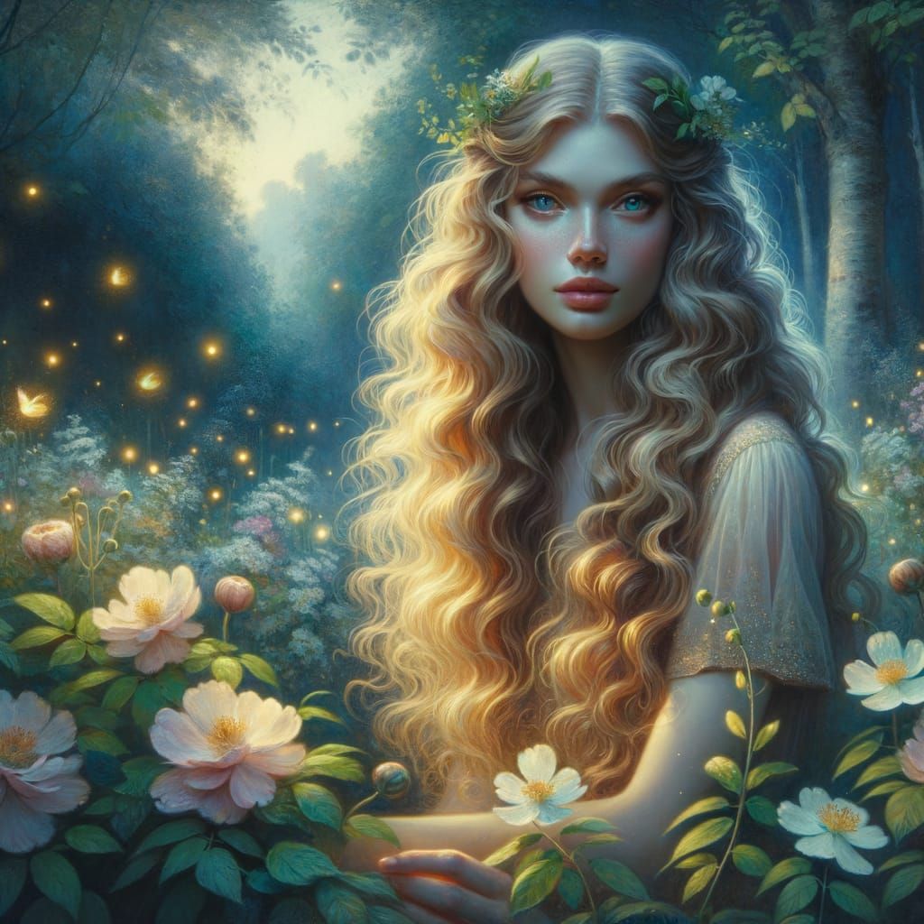 A close-up portrait, oil and water, of a stunningly beautifu...