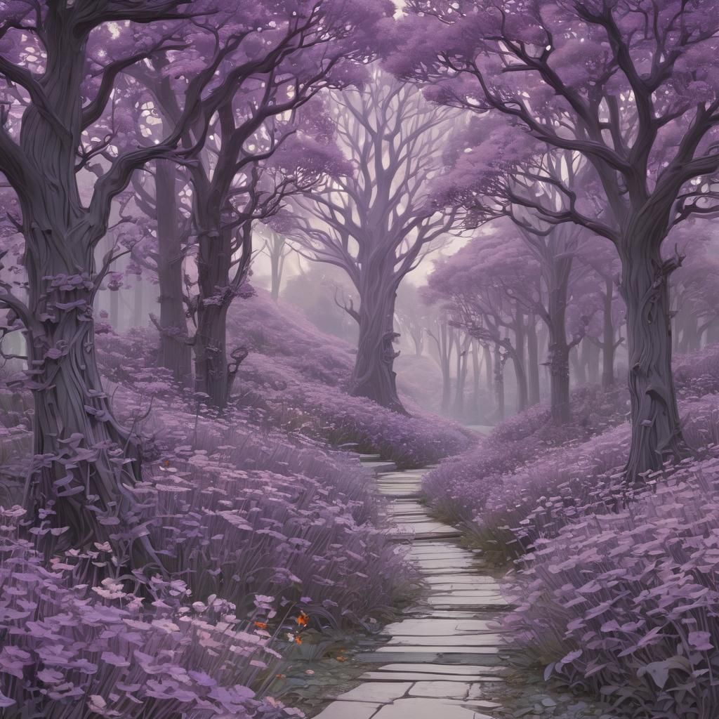 Lavender Dreams: Art Nouveau Fey Forest in Monochromatic Spl...