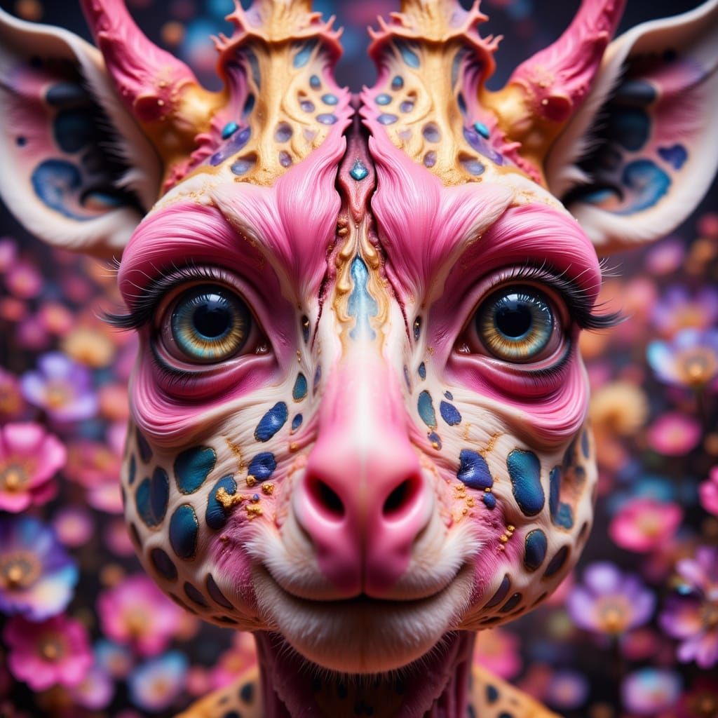 Glamorous Flamingo Giraffe Hybrid with Spots and Horns