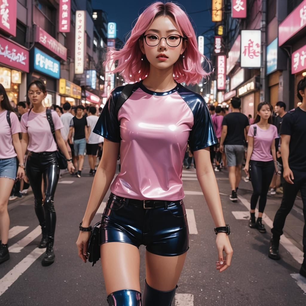 Anime Woman in Latex Outfit, Studio Trigger Style