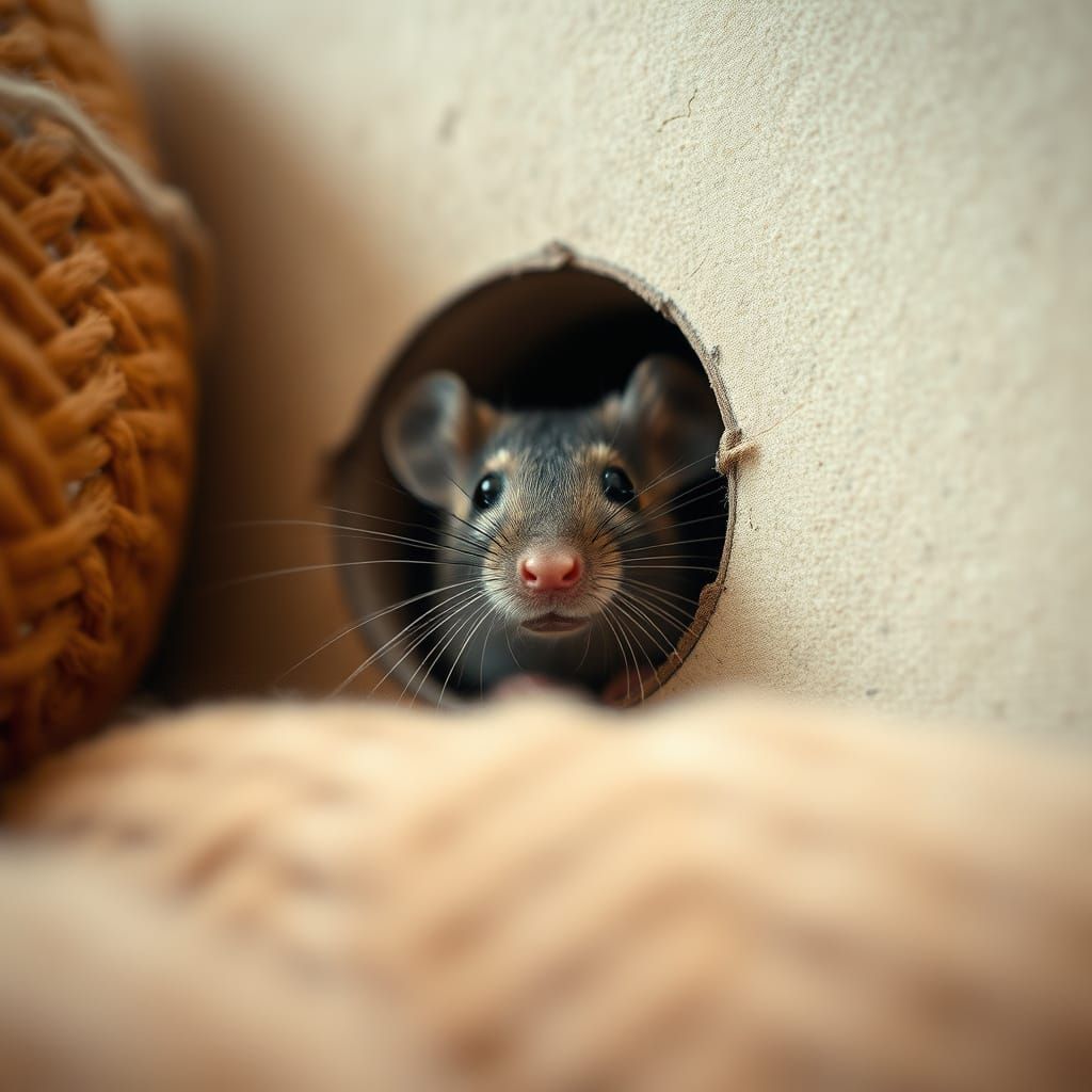 Mouse Muzzle Peeking from Cozy Lounge Wall