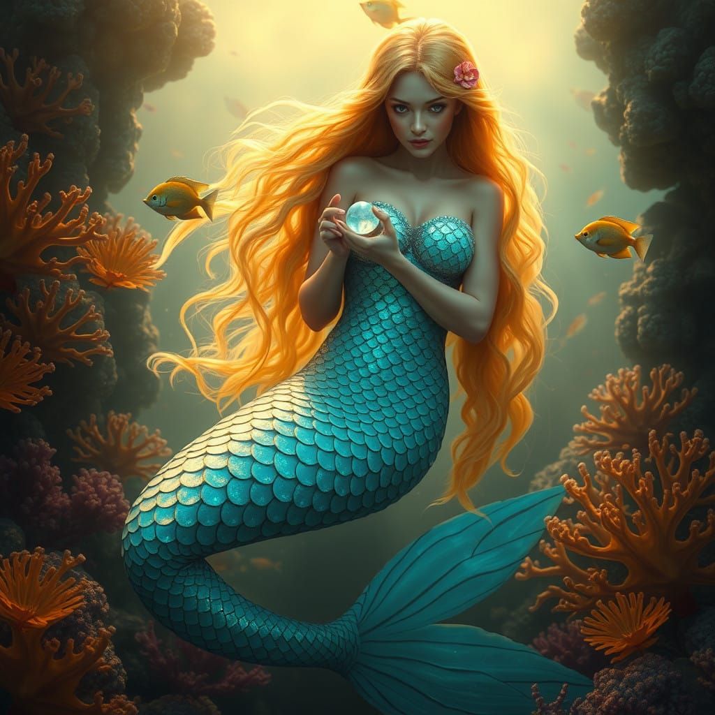 Ethereal Mermaid Goddess in Iridescent Hues