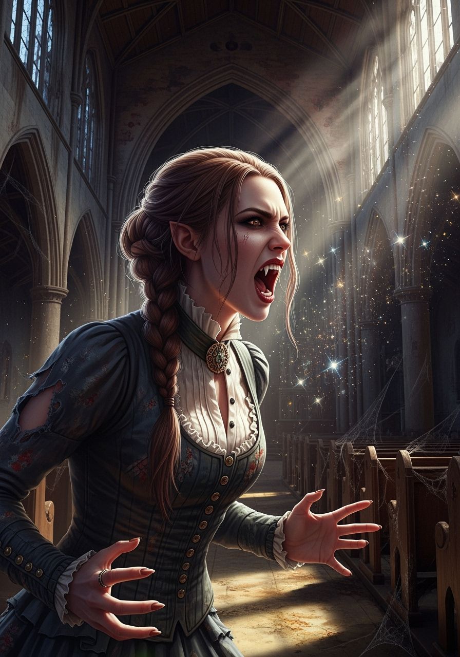 Vampire Queen in Gothic Church, Hyperrealistic Style