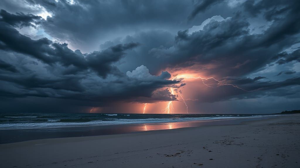 Thunderstorm Over Beach in Anime Style