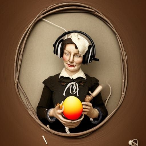 Porcelain Sculpture: Swiss Clay Worker with Egg Computer