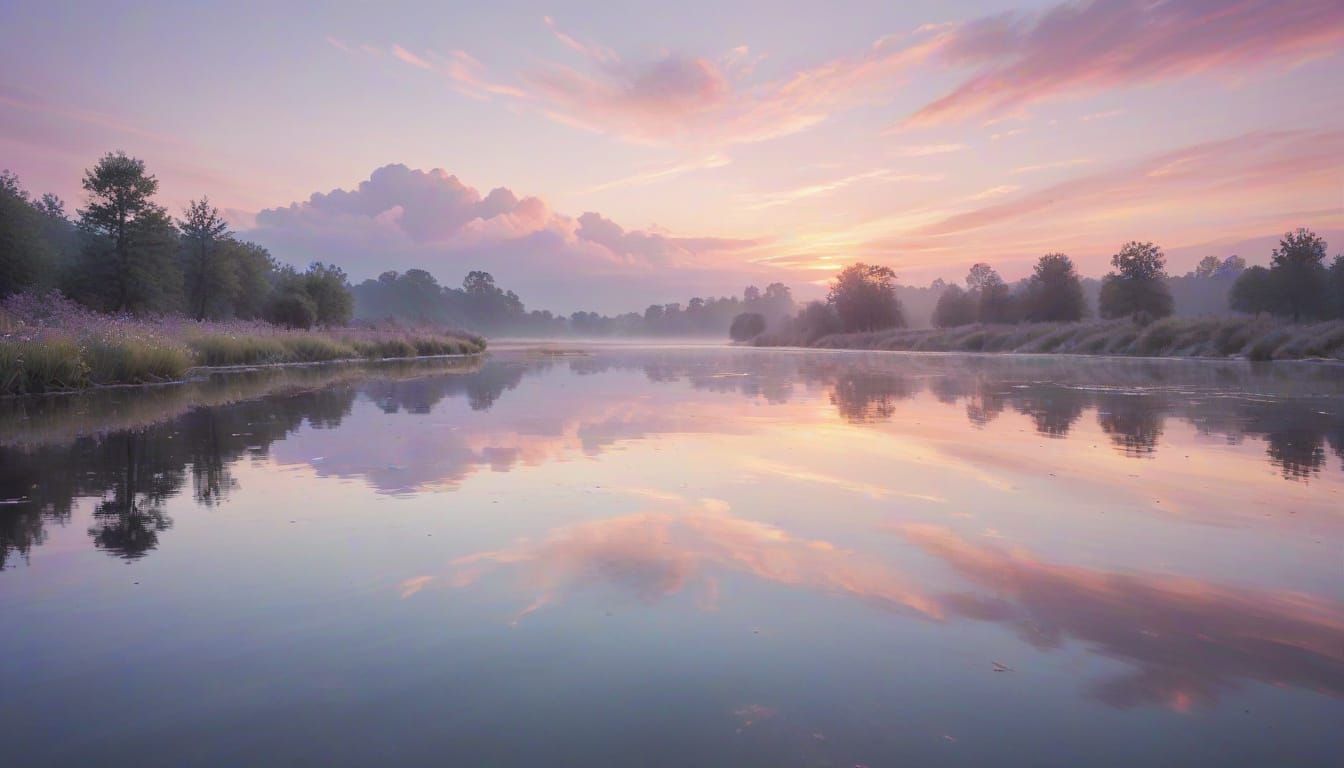 Pastel Impressionist Pond Scene with Gentle Ripples