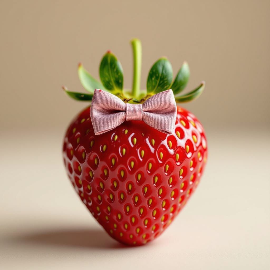 Cheerful Strawberry in Bowtie Poses for Portrait