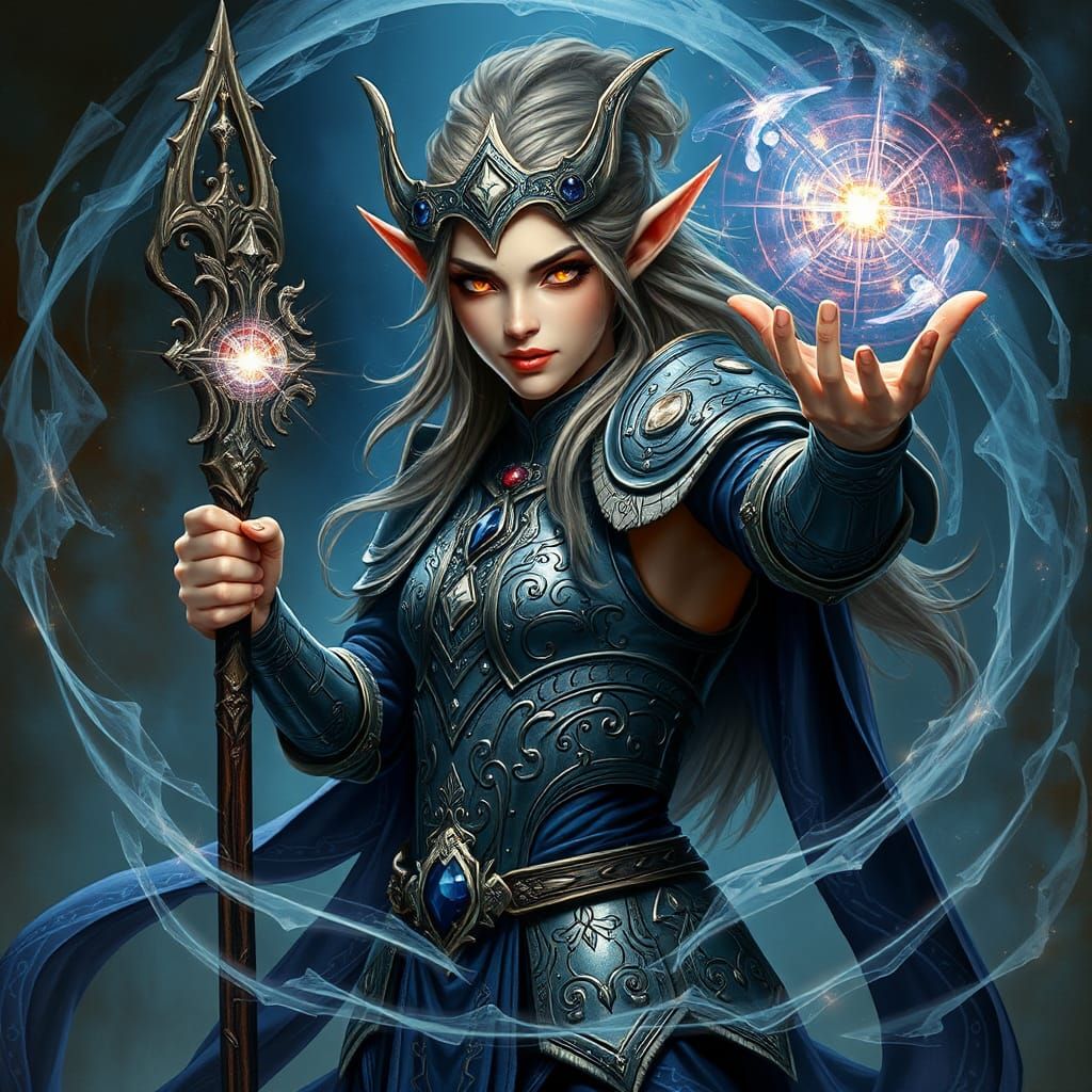 Enchanting Elven Mage Casting Spell with Ethereal Energy