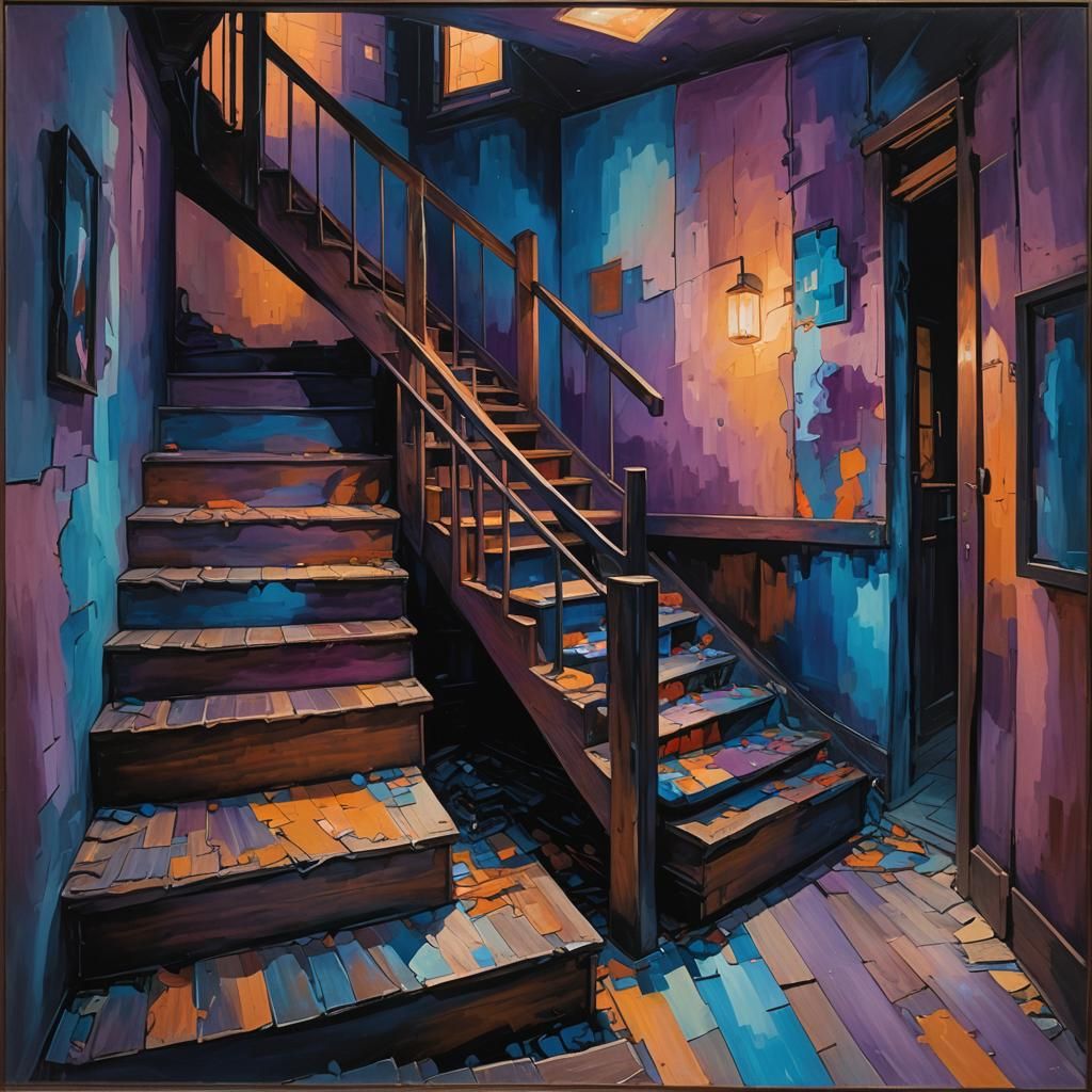 Dystopian Surrealist Staircase to a Cellar
